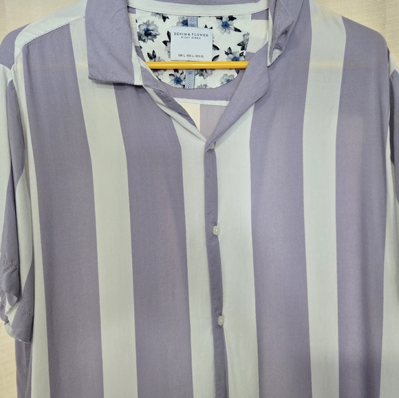 Denim & Flower Ricky Singh Button Up Shirt Purple White Striped 100% Viscose Lg - Picture 4 of 11